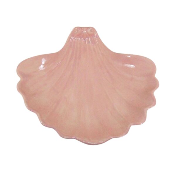 Handmade Peach Colored Ceramic Shell Shaped Trinket Dish For Jewelry Or Candy - Picture 2 of 7